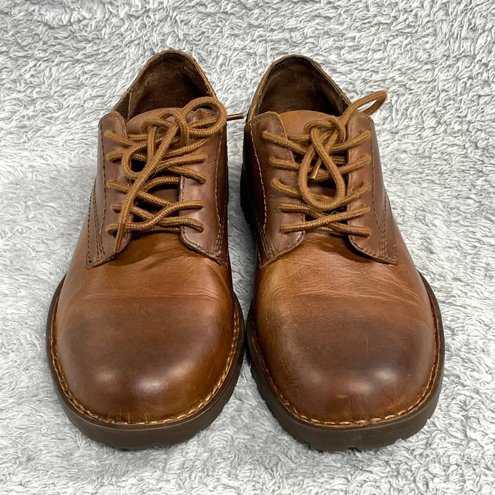 Born Mens Comfort Oxford Shoes 8.5M Brown Leather Lace Up Lug Sole